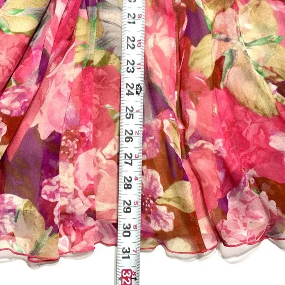 Jones New York Silk Chiffon Pink Floral Skirt 35"W Flowy Fairy Romantic Feminine - Picture 11 of 12